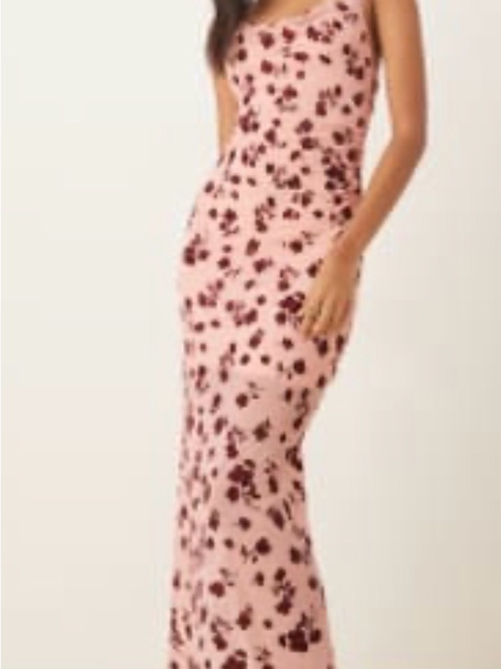 ASOS Pink Floral Slip Cowl Mesh Maxi Dress with Dark Rose Burnout Print